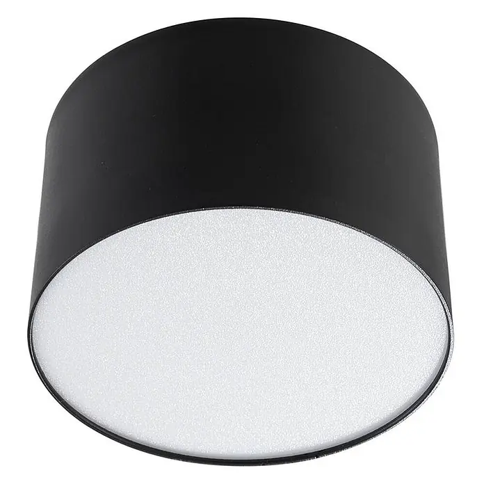 Lindby Deckenstrahler Nivoria - schwarz - Schwarze zylindrische LED-Aufbauleuchte mit weißem Diffusor.