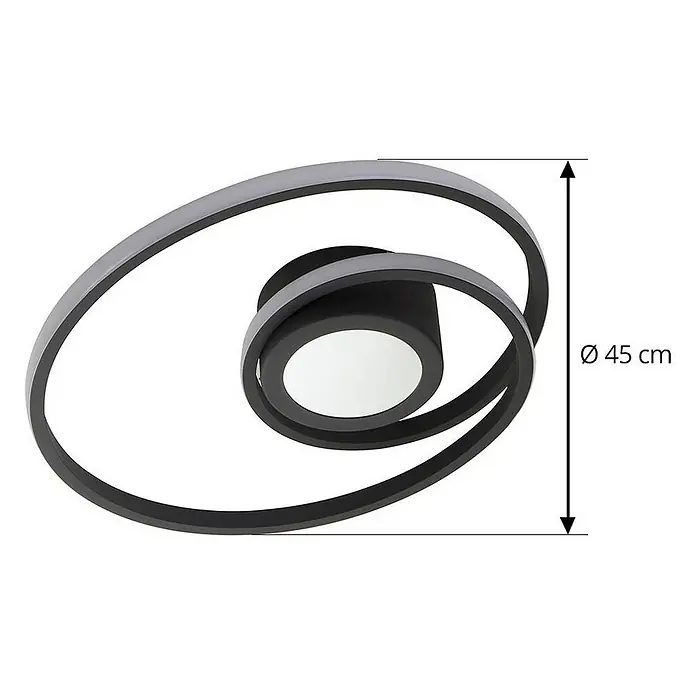 Lindby Deckenleuchte Thalina - L x B x H: 45 x 45 x 12,5 cm, schwarz, schwarz - Schwarze LED-Deckenleuchte mit zwei Spiralringen, Ø 45 cm.