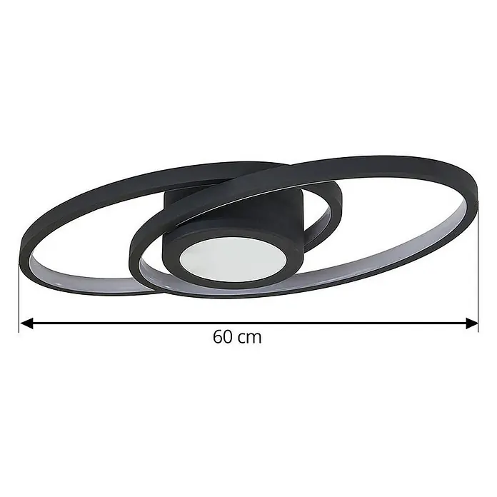 Lindby Deckenleuchte Thalina - schwarz, schwarz - Moderne schwarze LED-Deckenleuchte, 60 cm breit, mit zwei verschlungenen ovalen Ringen und zentralem Lichtelement.