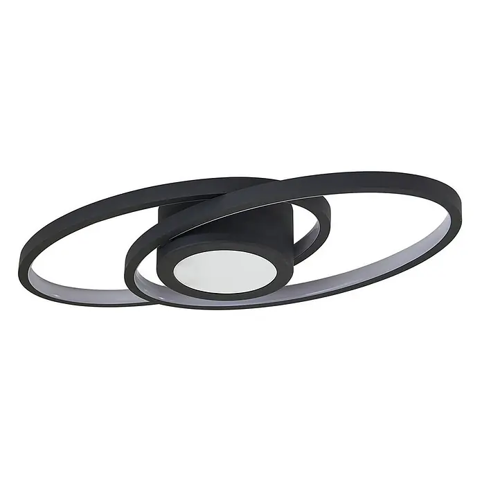 Lindby Deckenleuchte Thalina - schwarz, schwarz - Moderne schwarze LED-Deckenleuchte mit verschlungenen Ovalringen und zentraler Scheibe.