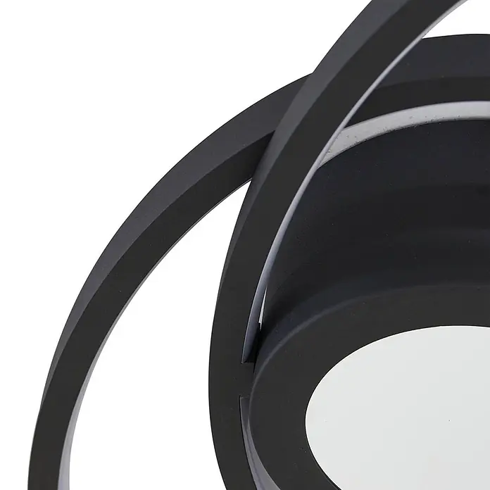 Lindby Deckenleuchte Thalina - schwarz, schwarz - Moderne schwarze Leuchte mit geschwungenem Design und runder weißer Lichtfläche.