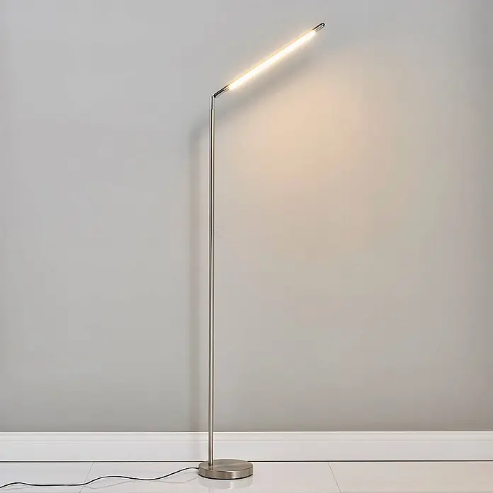 Lindby Stehleuchte Jabbo - alu / grau / zink, alu / grau / zink - Elegante Stehleuchte aus gebürstetem Stahl mit einer nach oben gerichteten linearen LED-Beleuchtung.
