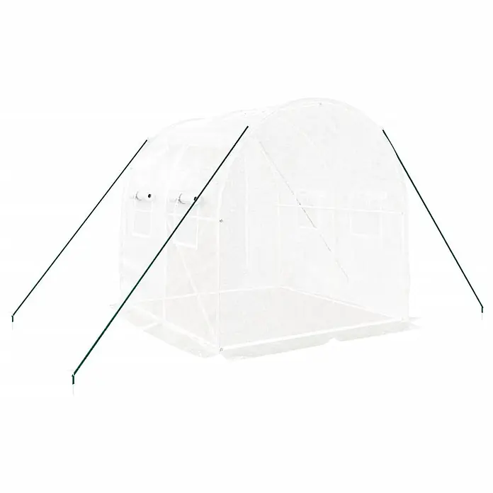 Furnicato Gewächshaus verzinkter Stahl - 2 x 2 cm, Material Seitenwand: Kunststoff, 38 mm, Grau - Transparenter begehbarer Gewächshaustunnel mit weißer Abdeckung und grünen Stützstangen.