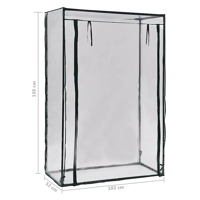 Furnicato Gewächshaus - 102 x 52 cm, Material Seitenwand: Kunststoff, 38 mm, grün - Transparente Gewächshausabdeckung mit dunkelgrüner Zierleiste und Reißverschlüssen, 150 cm hoch, 102 cm breit und 52 cm tief.