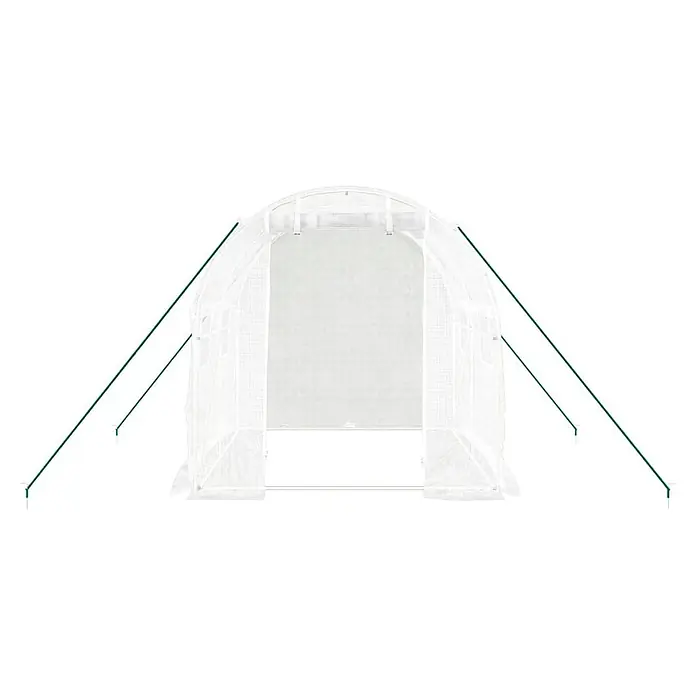 Furnicato Gewächshaus verzinkter Stahl - 2 x 2 cm, Material Seitenwand: Kunststoff, 38 mm, Grau - Weißes, transparentes begehbares Gewächshaus mit grünen Stützstangen für den Pflanzenanbau.