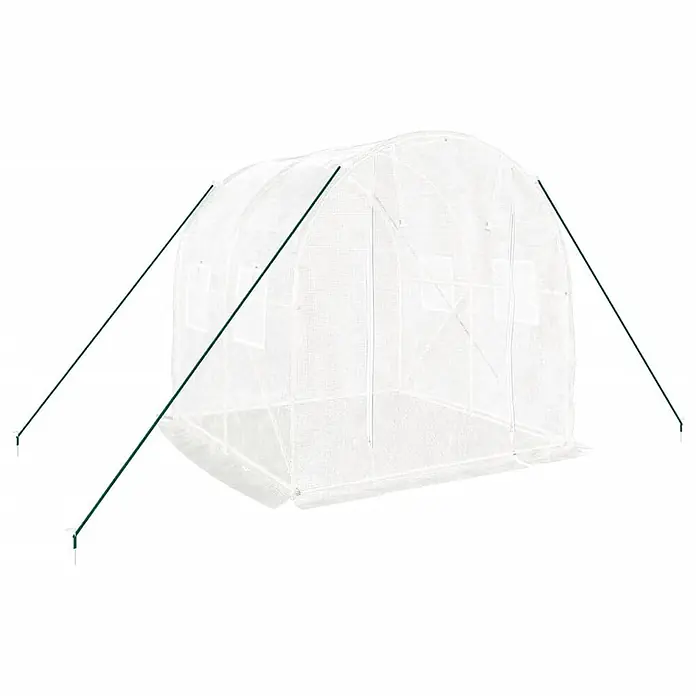 Furnicato Gewächshaus verzinkter Stahl - 2 x 2 cm, Material Seitenwand: Kunststoff, 38 mm, Grau - Weißer, lichtdurchlässiger Gewächshaustunnel mit gebogenem Rahmen und grünen Abspannseilen.