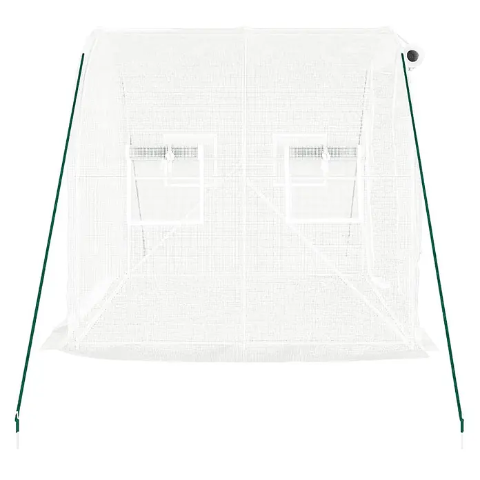 Furnicato Gewächshaus verzinkter Stahl - 2 x 2 cm, Material Seitenwand: Kunststoff, 38 mm, Grau - Weißes transparentes Mini-Gewächshaus mit grünen Stützstangen und zwei aufrollbaren Fenstern.