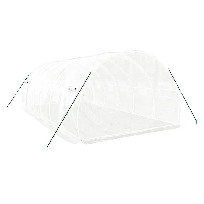 Furnicato Gewächshaus - 6 x 3 cm, Material Seitenwand: Kunststoff, 38 mm, Grau - Weißes, lichtdurchlässiges Folientunnel-Gewächshaus mit Bogenrahmen und grünen Ankerstangen.