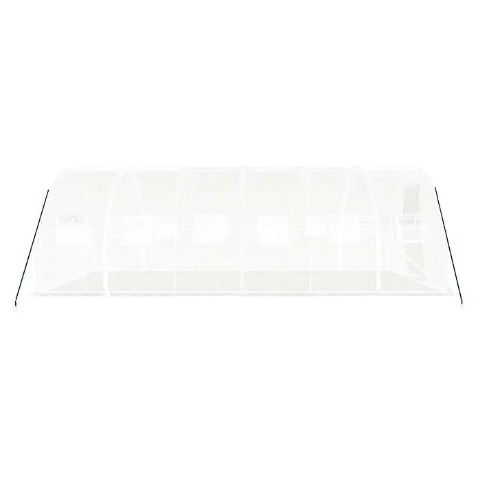 Furnicato Gewächshaus - 6 x 3 cm, Material Seitenwand: Kunststoff, 38 mm, Grau - Langer, transparenter Folientunnel-Gewächshaus mit mehreren aufrollbaren Lüftungsfenstern und grünen Erdstäben.