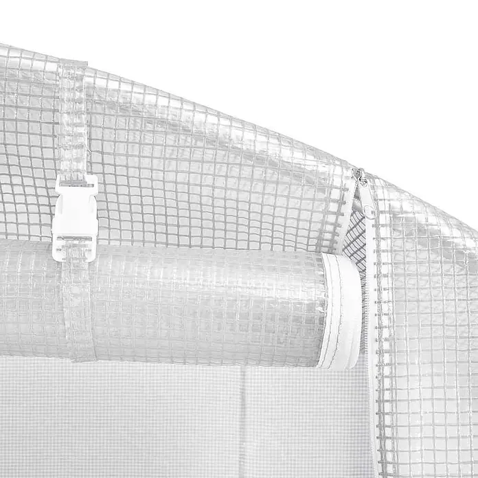 Furnicato Gewächshaus - 10 x 3 cm, Material Seitenwand: Kunststoff, 38 mm, Grau - Transparente, gitterverstärkte Gewächshausfolie mit weißem Reißverschluss und Schnalle sichert aufgerollten Vorhang.