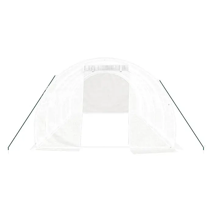 Furnicato Gewächshaus - 6 x 3 cm, Material Seitenwand: Kunststoff, 38 mm, Grau - Weißes, durchscheinendes Bogengewächshaus mit offener Reißverschlusstür und grünen Stützstangen.