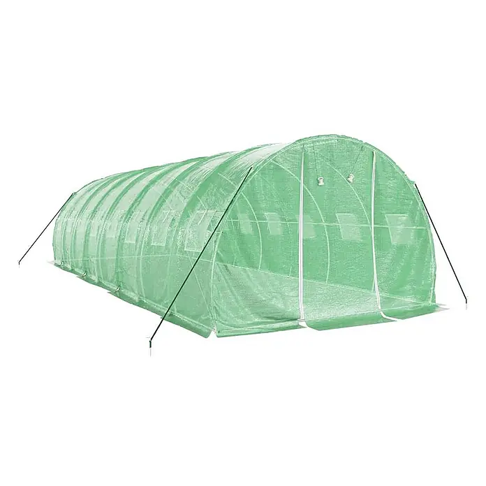 Furnicato Gewächshaus verzinkter Stahl - 8 x 3 cm, Material Seitenwand: Kunststoff, 38 mm, Grau - Grünes Tunnelgewächshaus aus lichtdurchlässigem, verstärktem Stoff mit Abspannseilen.