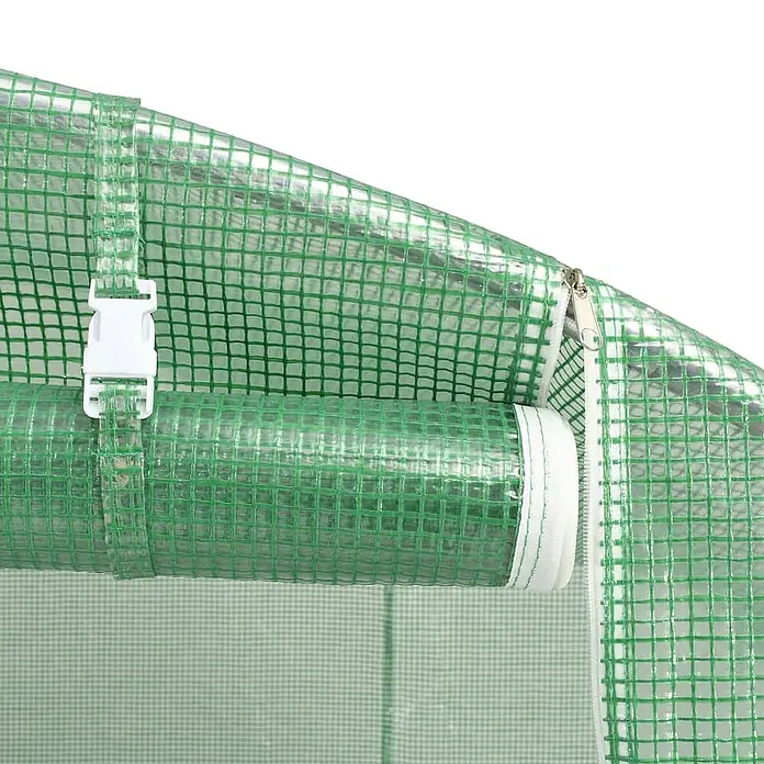 Furnicato Gewächshaus verzinkter Stahl - 4 x 4 cm, Material Seitenwand: Kunststoff, 38 mm, Grau - Grüne, verstärkte Gewächshausabdeckung, hochgerollt und mit weißer Schnalle gesichert, mit Reißverschluss.