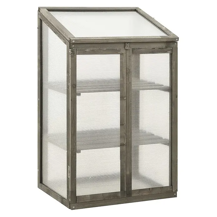 Furnicato Gewächshaus - 60 x 45 cm, Material Seitenwand: Holz, 38 mm, grau - Graues Mini-Gewächshaus aus Holz mit transparenten Wellplatten und schrägem Dach.