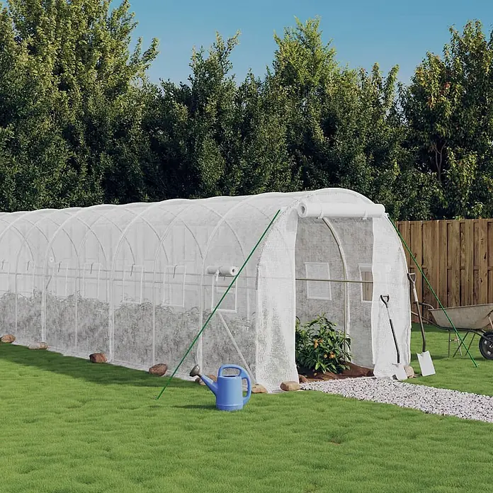 Furnicato Gewächshaus - 8 x 2 cm, Material Seitenwand: Kunststoff, 38 mm, Grau - Großes weißes Gewächshaus aus Netzstoff im Garten, ideal zum Schutz von Pflanzen und für optimale Wachstumsbedingungen.