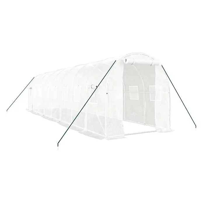 Furnicato Gewächshaus - 8 x 2 cm, Material Seitenwand: Kunststoff, 38 mm, Grau - Weißes, lichtdurchlässiges Gewächshaustunnel mit grünen Abspannstäben.