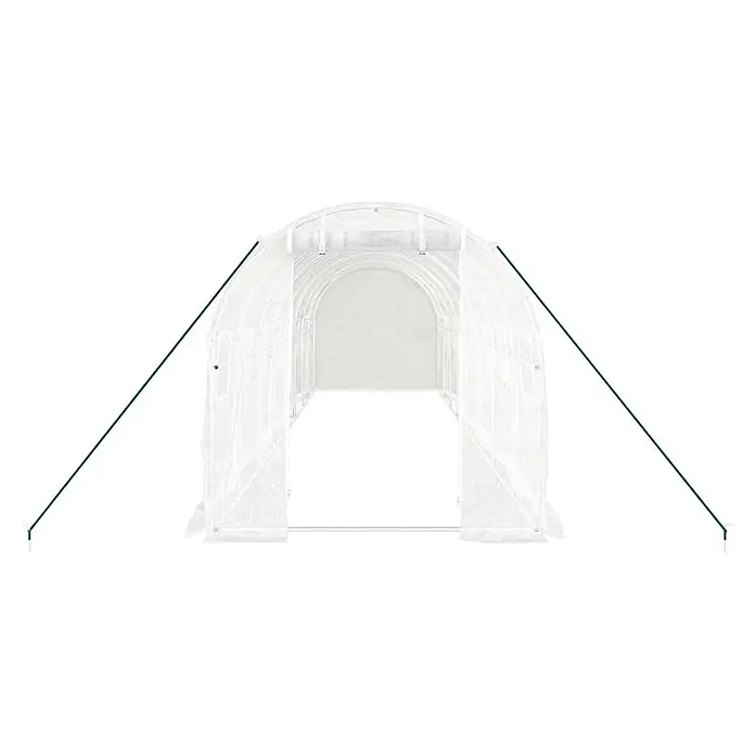Furnicato Gewächshaus - 8 x 2 cm, Material Seitenwand: Kunststoff, 38 mm, Grau - Weißes transparentes Folientunnel-Gewächshaus mit grünen Abspannstangen für Pflanzen.