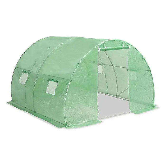 Furnicato Gewächshaus - 3 x 3 cm, Material Seitenwand: Kunststoff, 38 mm, Grau - Grünes Folien-Gewächshaus mit Bogenrahmen, Rolltür und Seitenfenstern für den Garten.
