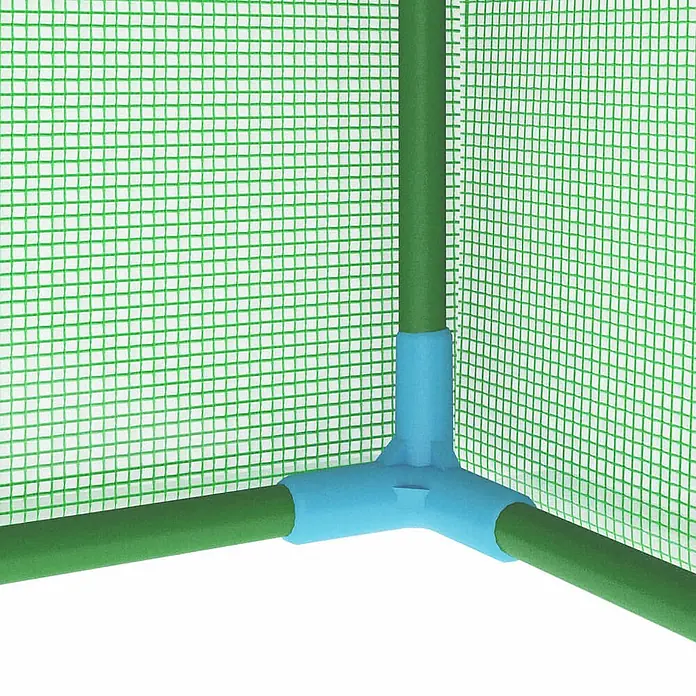 Furnicato Gewächshaus - 50 x 50 cm, Material Seitenwand: Kunststoff, 38 mm, Grau - Grünes Gewächshausgestell-Eckstück mit blauem Verbinder und grünem Netz.