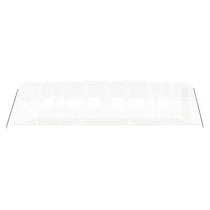 Furnicato Gewächshaus verzinkter Stahl - 8 x 3 cm, Material Seitenwand: Kunststoff, 38 mm, Grau - Langes Tunnelgewächshaus mit transparenter Abdeckung und grünen Stützstangen.
