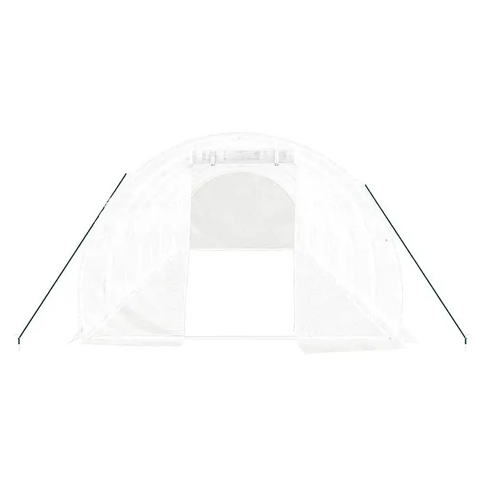 Furnicato Gewächshaus verzinkter Stahl - 8 x 3 cm, Material Seitenwand: Kunststoff, 38 mm, Grau - Weißes, durchscheinendes Tunnelgewächshaus mit grünen Stützstangen.