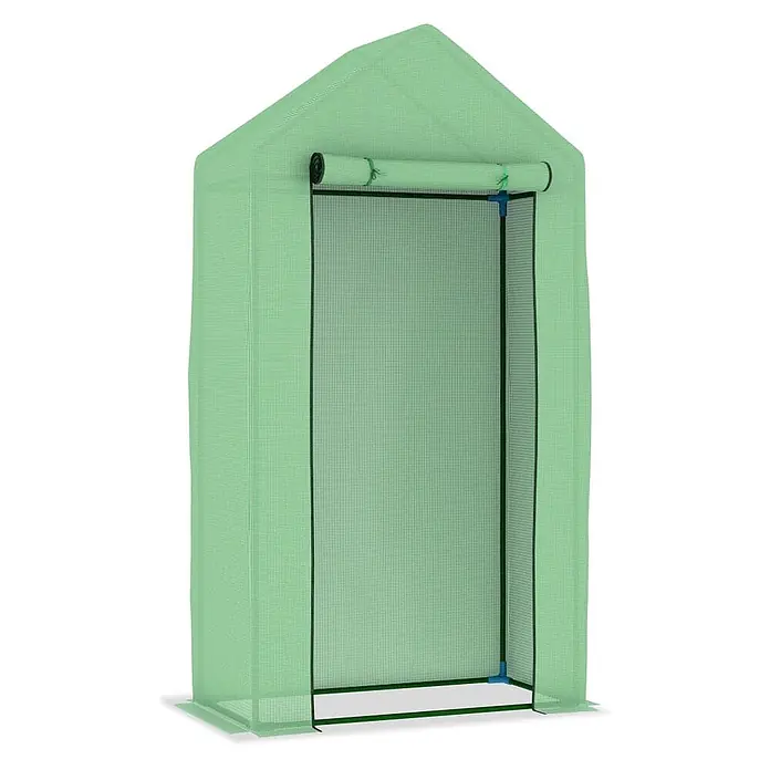 Furnicato Gewächshaus - 50 x 50 cm, Material Seitenwand: Kunststoff, 38 mm, Grau - Grünes begehbares Gewächshaus mit Netzabdeckung und aufrollbarem Reißverschlusseingang.