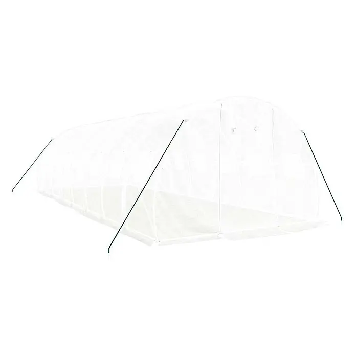 Furnicato Gewächshaus verzinkter Stahl - 8 x 3 cm, Material Seitenwand: Kunststoff, 38 mm, Grau - Weißes, lichtdurchlässiges Tunnelgewächshaus mit grünen Stützstangen.