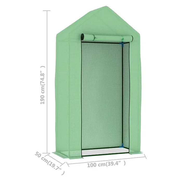Furnicato Gewächshaus - 50 x 50 cm, Material Seitenwand: Kunststoff, 38 mm, Grau - Kleines hellgrünes Netzgewächshaus mit Rolltür, ideal zum Pflanzenschutz. Maße: 190x100x50 cm.