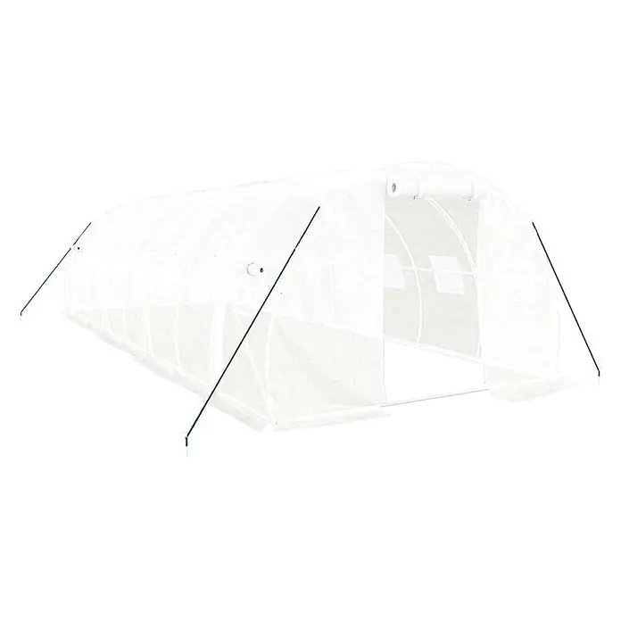Furnicato Gewächshaus verzinkter Stahl - 8 x 3 cm, Material Seitenwand: Kunststoff, 38 mm, Grau - Weißes, lichtdurchlässiges Tunnelgewächshaus mit grünen Stützstangen.