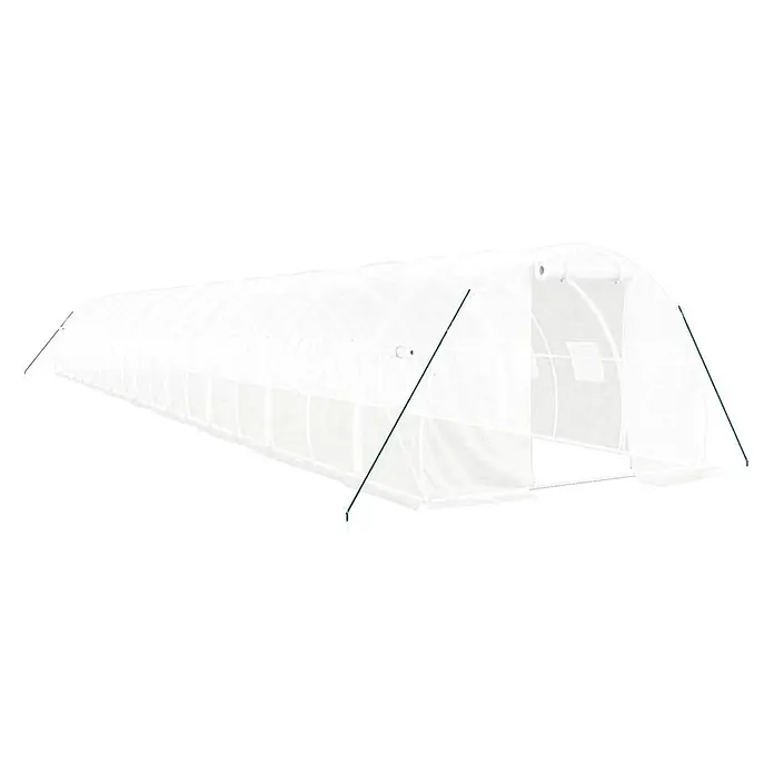 Furnicato Gewächshaus verzinkter Stahl - 18 x 3 cm, Material Seitenwand: Kunststoff, 38 mm, Grau - Weißes, lichtdurchlässiges Tunnelgewächshaus mit grünen Abspannseilen für Pflanzenzucht und -schutz.