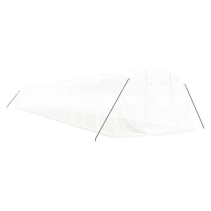 Furnicato Gewächshaus verzinkter Stahl - 18 x 3 cm, Material Seitenwand: Kunststoff, 38 mm, Grau - Langes, weißes, lichtdurchlässiges Folientunnel-Gewächshaus mit grünen Stützstangen an den Enden.