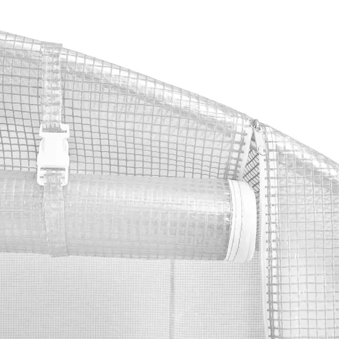 Furnicato Gewächshaus - 4 x 3 cm, Material Seitenwand: Kunststoff, 38 mm, Grau - Klare, gitterverstärkte Gewächshausabdeckung mit aufgerollter Klappe, weißer Schnalle und Reißverschluss.