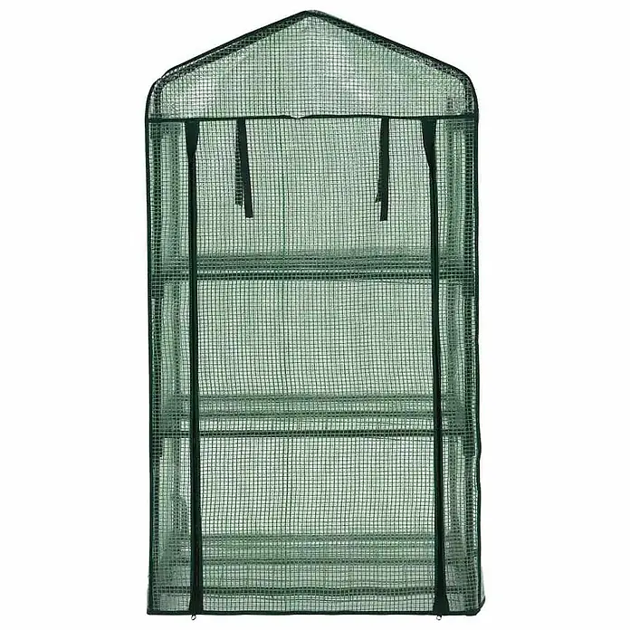 Furnicato Gewächshaus - 69 x 49 cm, Material Seitenwand: Kunststoff, 38 mm, Grün - Grünes, tragbares Minigewächshaus mit transparenter Netzabdeckung und mehreren Ablagen.