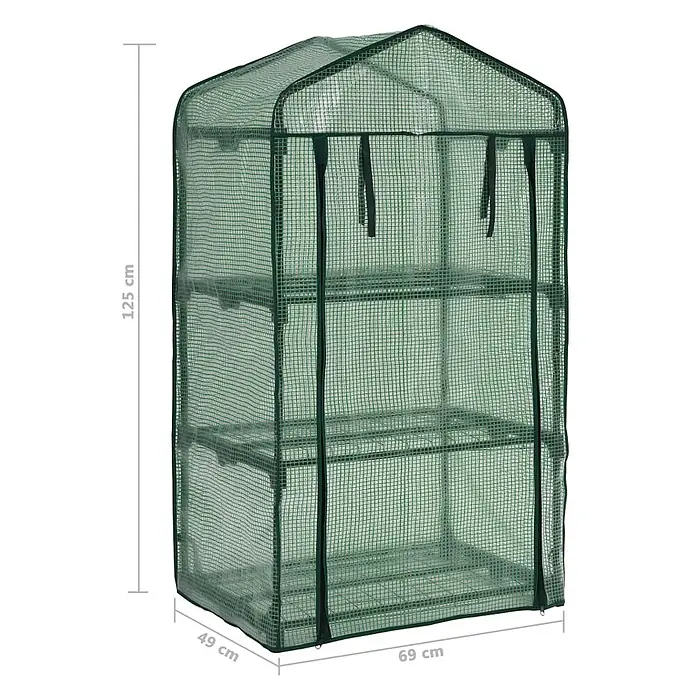 Furnicato Gewächshaus - 69 x 49 cm, Material Seitenwand: Kunststoff, 38 mm, Grün - Grünes transparentes Netz-Minigewächshaus mit mehreren Regalböden.