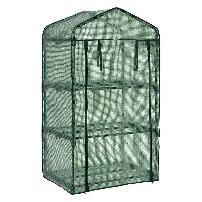 Furnicato Gewächshaus - 69 x 49 cm, Material Seitenwand: Kunststoff, 38 mm, Grün - Grünes, gittergemustertes Mini-Gewächshaus mit mehreren Regalböden und Reißverschlussfront.