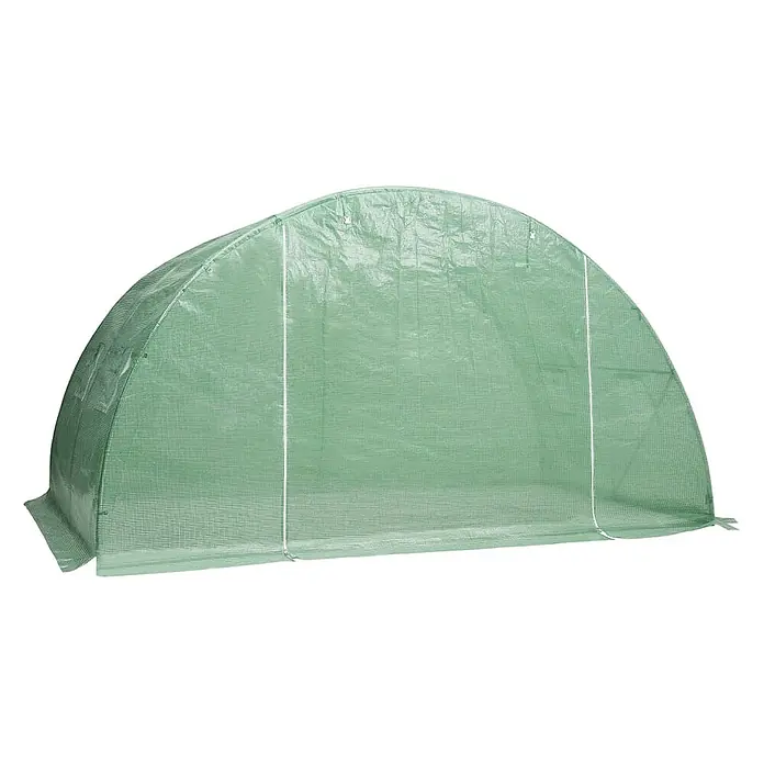 Furnicato Gewächshaus - 4 x 400 cm, Material Seitenwand: Kunststoff, 38 mm, Grau - Grüner, gewölbter Gewächshaustunnel aus durchscheinendem, verstärktem Kunststoffgewebe.