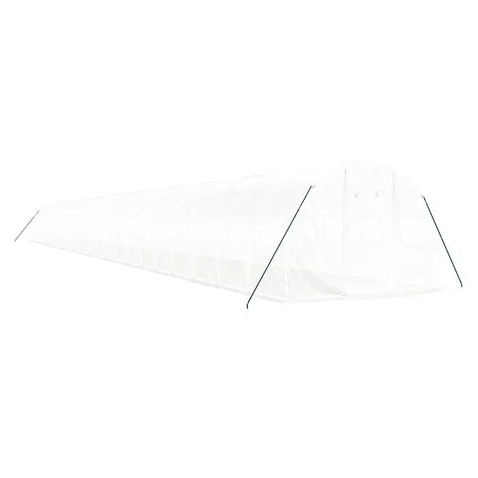 Furnicato Gewächshaus verzinkter Stahl - 24 x 3 cm, Material Seitenwand: Kunststoff, 38 mm, Grau - Langes, weißes Tunnelgewächshaus mit lichtdurchlässiger Abdeckung und grünen Stützstangen zur Pflanzenzucht.