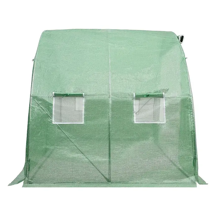 Furnicato Gewächshaus - 4 x 400 cm, Material Seitenwand: Kunststoff, 38 mm, Grau - Grünes, begehbares Gewächshaus mit Gitterfolie und zwei transparenten Fenstern zur Pflanzenzucht.
