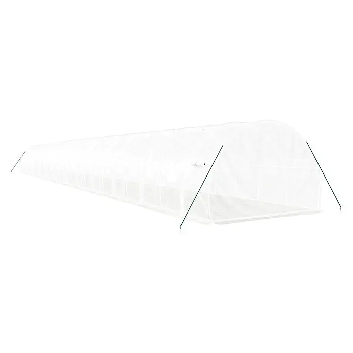 Furnicato Gewächshaus verzinkter Stahl - 24 x 3 cm, Material Seitenwand: Kunststoff, 38 mm, Grau - Langer, weißer Folientunnel mit grünen Stützstangen zum Schutz und Anbau von Pflanzen.