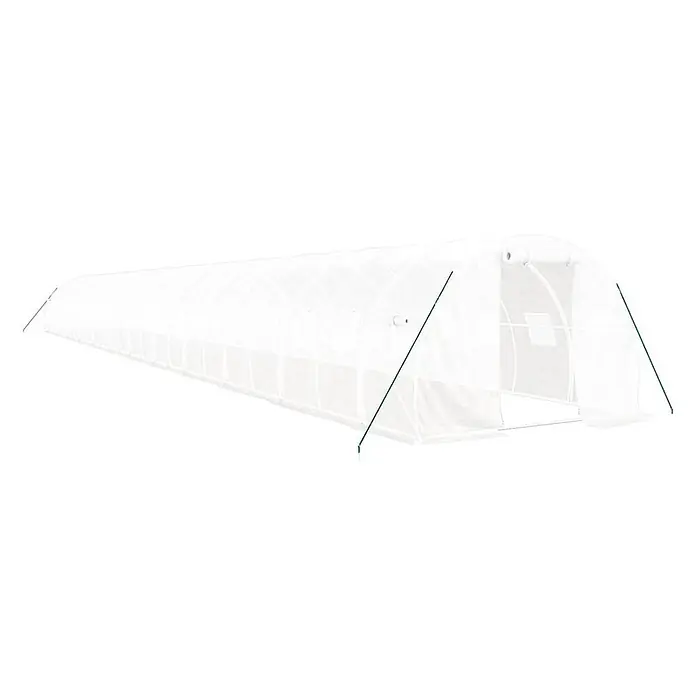 Furnicato Gewächshaus verzinkter Stahl - 24 x 3 cm, Material Seitenwand: Kunststoff, 38 mm, Grau - Langes, weißes Tunnelgewächshaus mit transparenter Abdeckung und grünen Stützstangen.