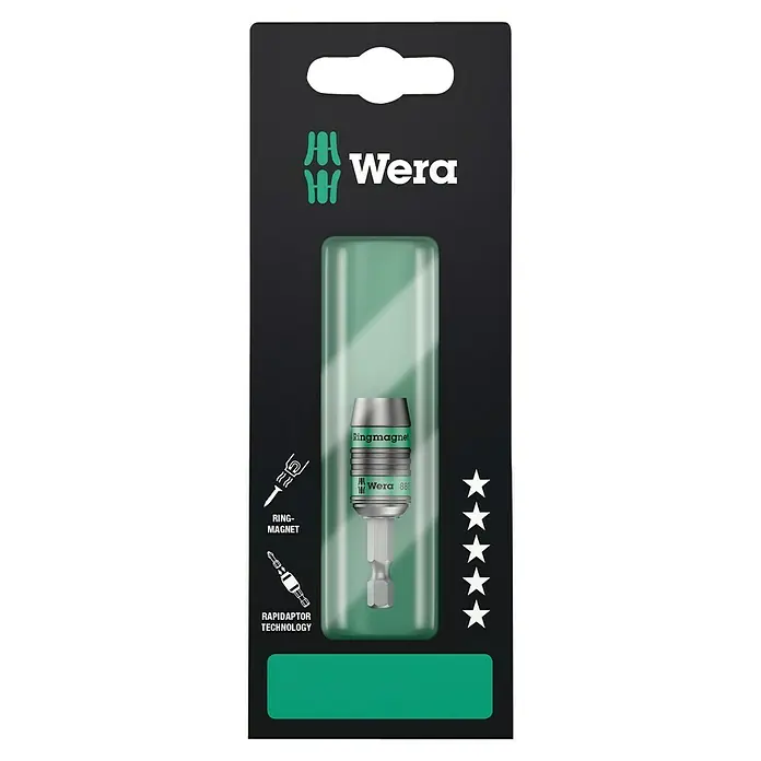 Wera Bithalter Rapidaptor 887/4 RR - 65 mm, Magnetisch - Abbildung eines Wera 887/1 RR Ringmagnet-Bit-Adapters. Der Ringmagnetadapter von Wera sorgt für einen sicheren Halt der Schraube.