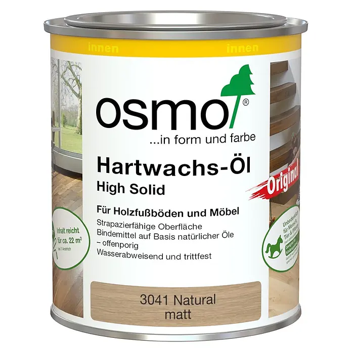 Osmo High Solid Hartwachsöl Original 3041 - Natural, 750 ml, Matt - Osmo Hartwachs-Öl High Solid, 3041 Natural matt, für Holzfußböden und Möbel.