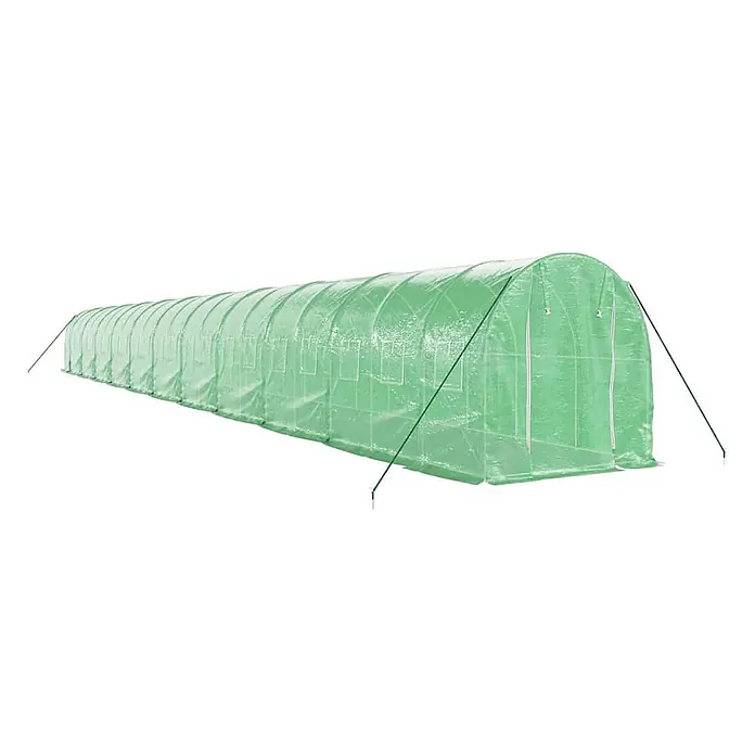 Furnicato Gewächshaus - Außenmaß inkl. Dachüberstand (B x T): 200 x 2.200 cm, Material Seitenwand: Kunststoff, Grau - Langer, grüner Folientunnel/Gewächshaus aus transparentem Kunststoff, mit Abspannseilen.