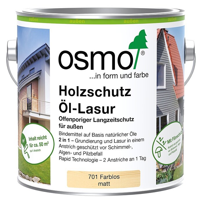 Osmo Holzschutz Öl-Lasur (Farblos - 701, 750 ml, Seidenmatt)