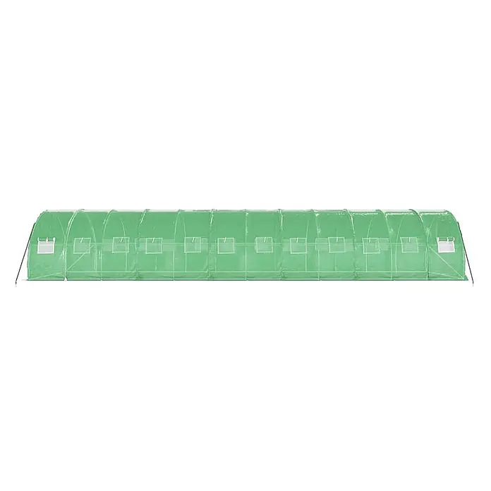 Furnicato Gewächshaus - 12 x 3 cm, Material Seitenwand: Kunststoff, 38 mm, Grau - Langes grünes Tunnelgewächshaus mit transparenter Abdeckung und mehreren Seitenfenstern.