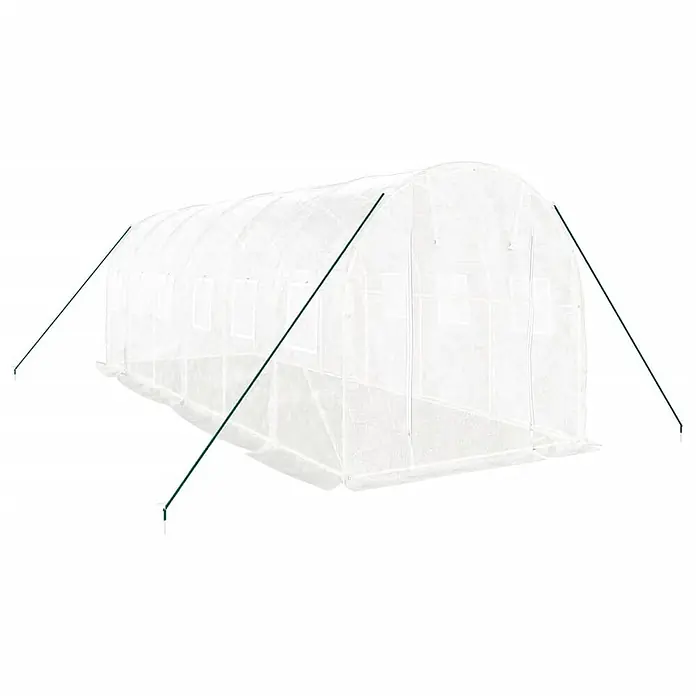 Furnicato Gewächshaus - 6 x 2 cm, Material Seitenwand: Kunststoff, 38 mm, Grau - Weißer Vlies-Gewächshaustunnel mit grünen Stützen.