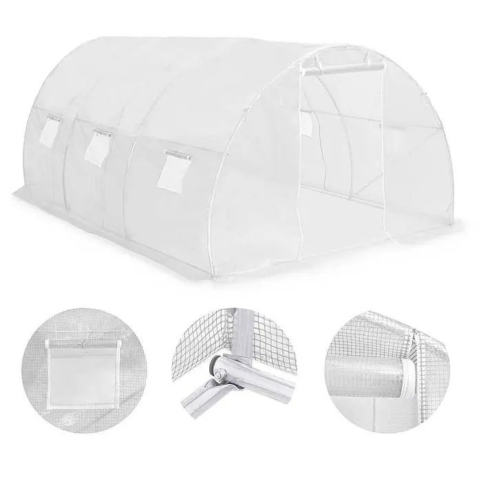 Furnicato Gewächshaus PE-Netzgewebe - 3 x 300 cm, Material Seitenwand: Kunststoff, 38 mm, Grau - Weißes transluzentes Folientunnel-Gewächshaus mit Metallrahmen, Seitenfenstern und aufrollbarer Frontöffnung.