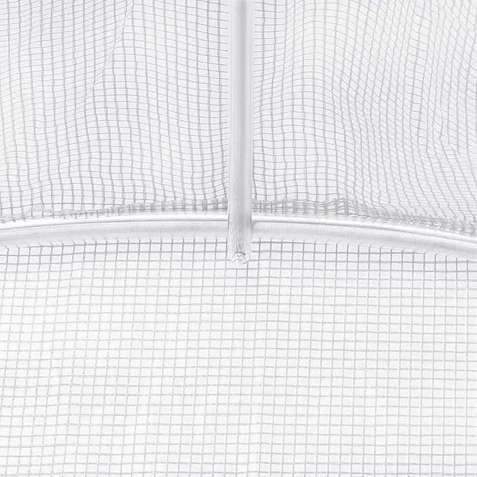 Furnicato Gewächshaus PE-Netzgewebe - 3 x 300 cm, Material Seitenwand: Kunststoff, 38 mm, Grau - Weiße, gitterverstärkte Gewächshausfolie mit sichtbarer Metallstange und Rahmen.