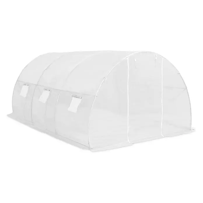 Furnicato Gewächshaus PE-Netzgewebe - 3 x 300 cm, Material Seitenwand: Kunststoff, 38 mm, Grau - Weißes, lichtdurchlässiges Bogengewächshaus mit aufrollbaren Fenstern zum Pflanzenschutz.