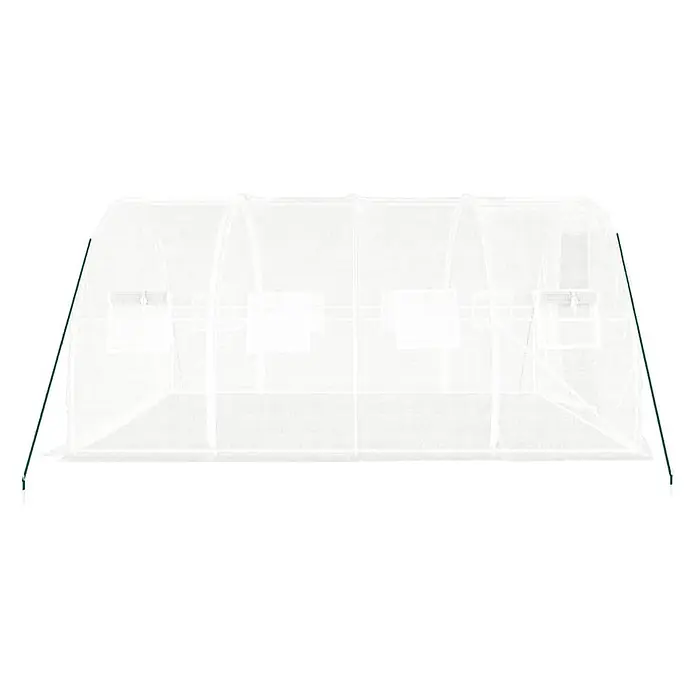Furnicato Gewächshaus - 4 x 3 cm, Material Seitenwand: Kunststoff, 38 mm, Grau - Weißes transparentes Insektennetz-Tunnelgewächshaus mit grünen Stützstangen und aufrollbaren Fenstern.